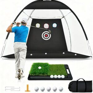 10x7FT Golf Practice Net Dual-Turf Mat Indoor Outdoor Driving Chipping Trainer
